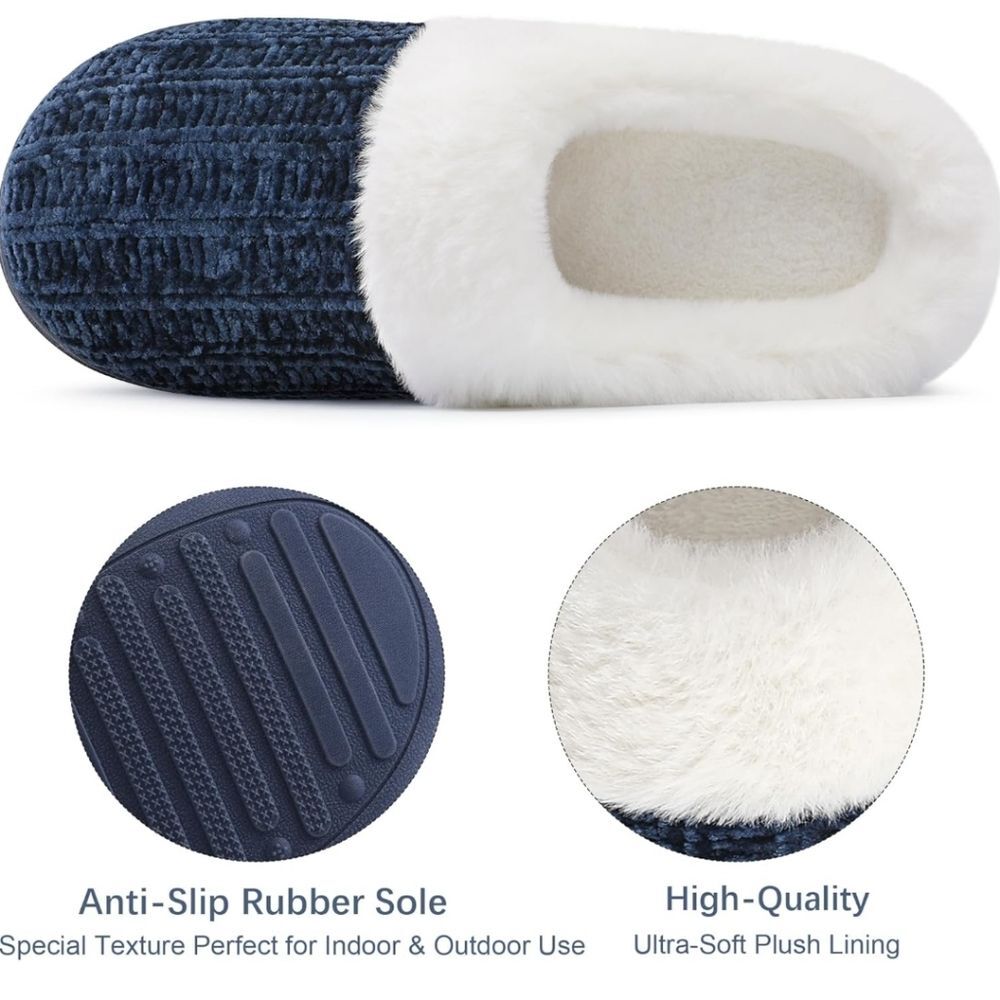 Amazon NEW IN BOX Navy Blue & Cream Clog Slippers, 9 - Picture 6 of 8